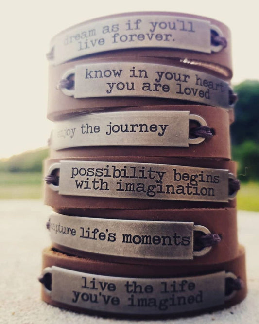 Leather bracelet stamped quote | Essential Oil Diffusing Bracelet | Leather diffusing jewlery