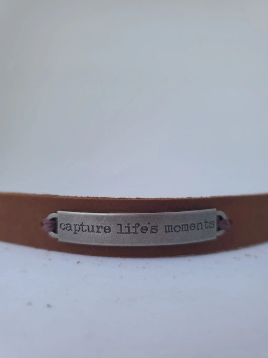 Leather bracelet stamped quote | Essential Oil Diffusing Bracelet | Leather diffusing jewlery