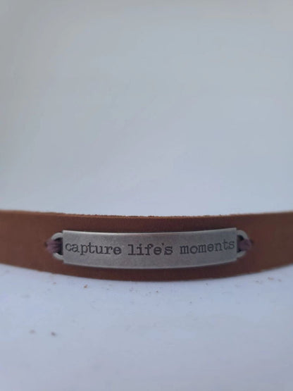 Leather bracelet stamped quote | Essential Oil Diffusing Bracelet | Leather diffusing jewlery