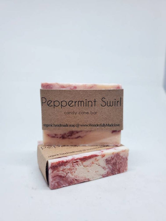 Peppermint Swirl Handmade Bar Soap | Candy Cane | Red and White Soap