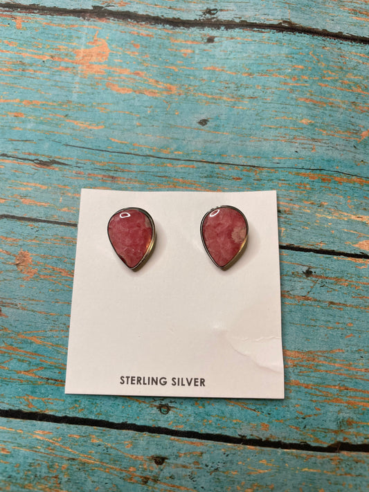 Handcrafted Rhondite And Sterling Silver Post Clip On Earrings