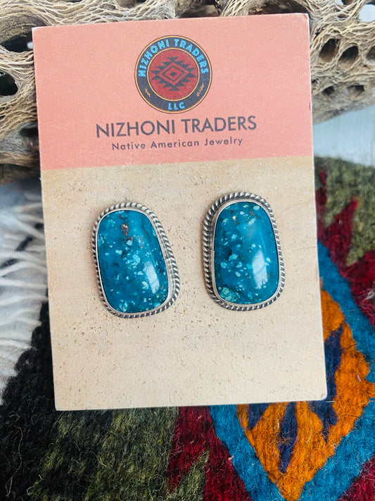 Handcrafted Sterling Silver & Royston Turquoise Stud Earrings