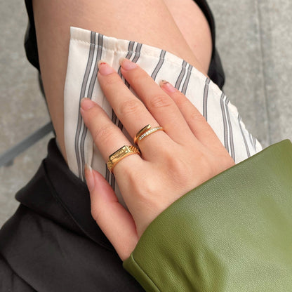 Doviana Signature Good Vibes Gold Cubic Engraved Ring