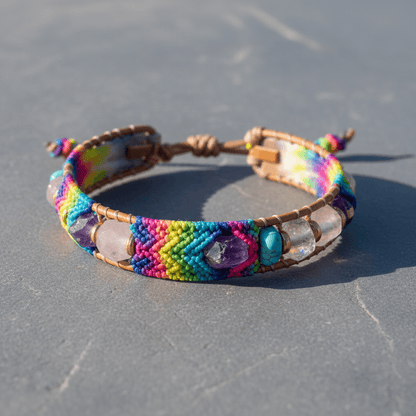Macrame Tie-Dye Leather Crystal Bracelet