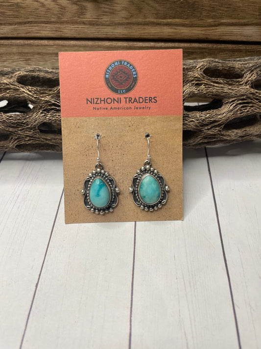 Handcrafted Sterling Silver & Turquoise Dangle Earrings Signed Sheila Becenti