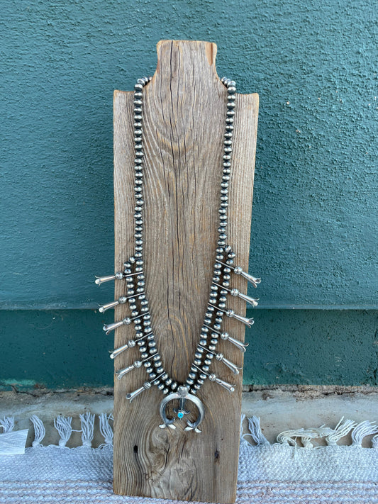 Handcrafted Sterling Silver And Turquoise Squash Blossom Necklace By Joseph Martinez