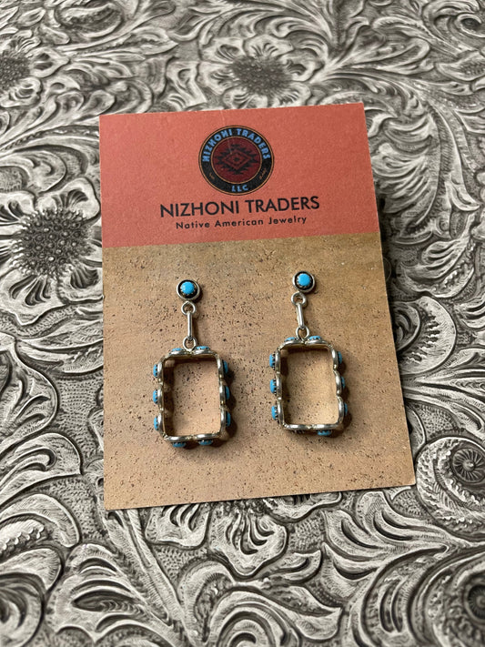 Handcrafted Turquoise And Sterling Silver Snake Eye Dangle Earrings