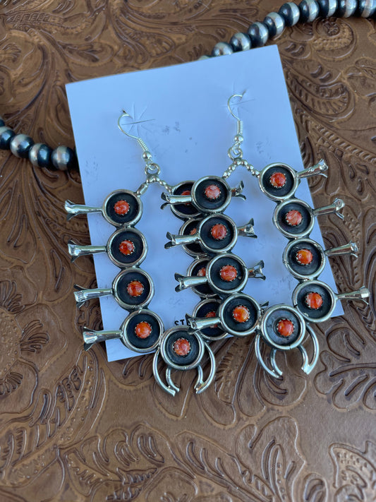 Handcrafted Orange Spiny and Sterling Silver Blossom Dangle Earrings