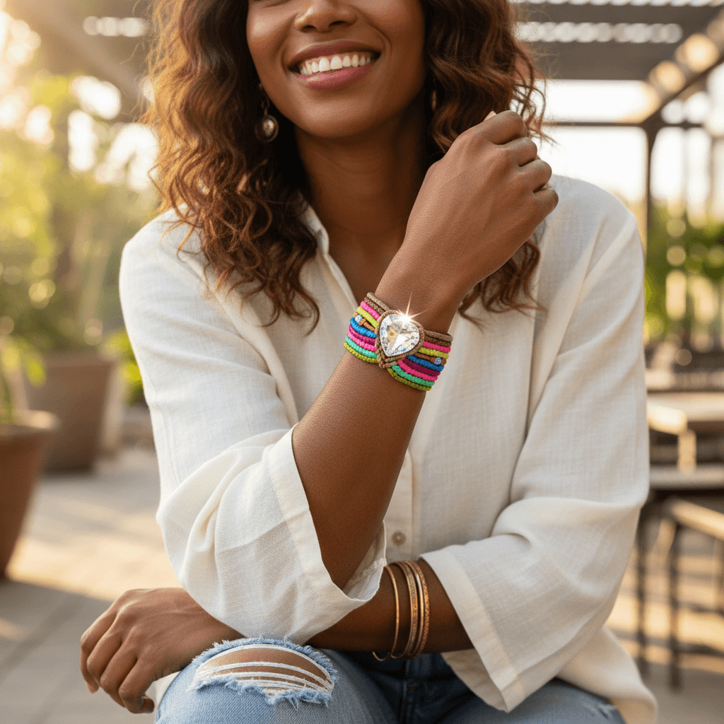 Macrame Tie-Dye Leather Crystal Bracelet