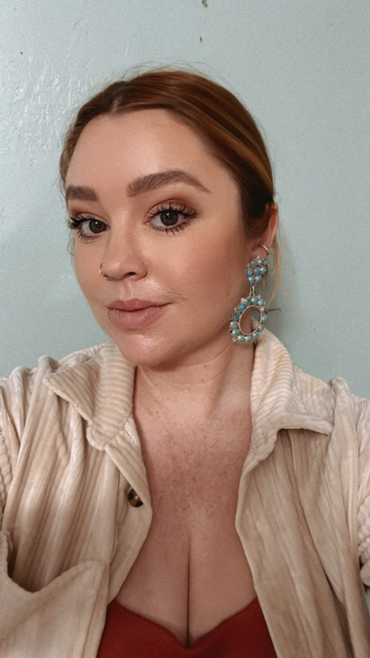 Handcrafted Sterling Silver & Turquoise Dangle Earrings Signed