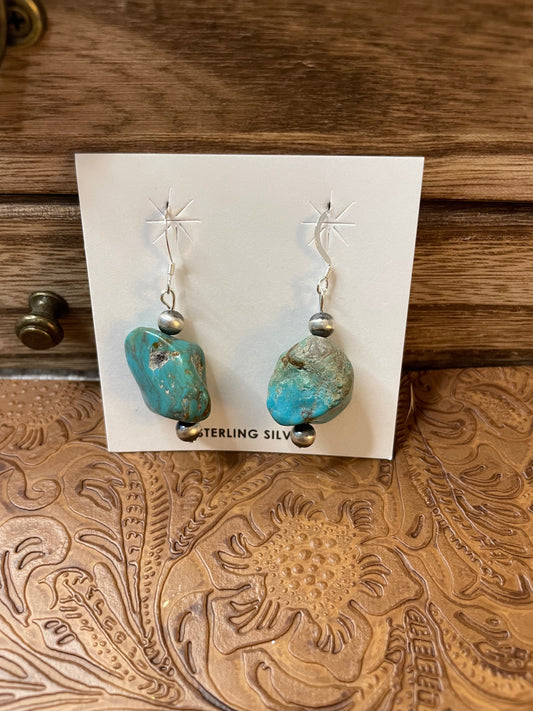 Handcrafted Sterling Silver Turquoise Stone Dangle Earrings