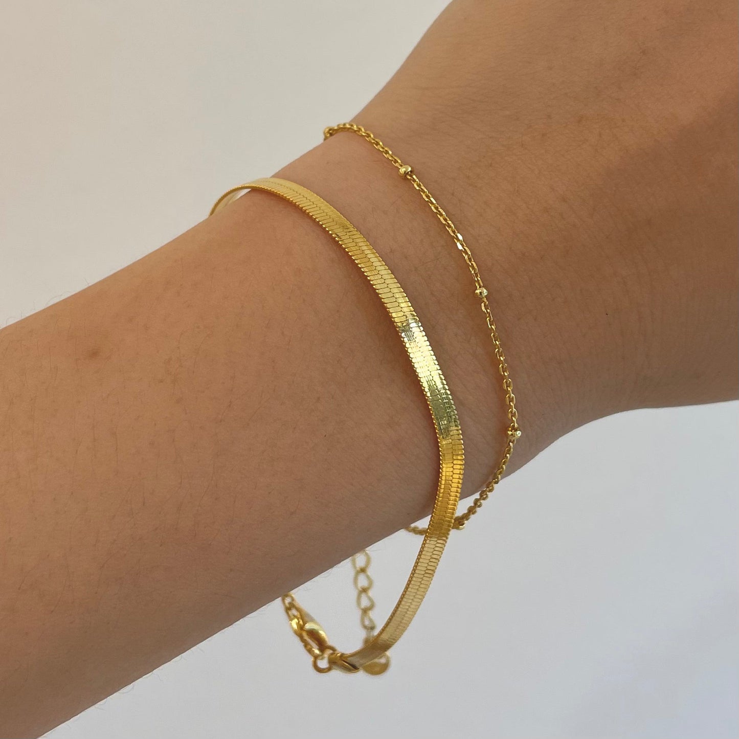 Gold Flat Herringbone Snake Chain Bracelet