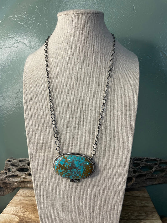 Handcrafted Handmade Number 8 Turquoise And Sterling Silver Necklace By Sheila Becenti