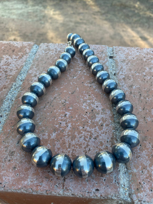 Handcrafted Pearl Style Sterling Silver Pearl 14mm Beaded Necklace 18-20"