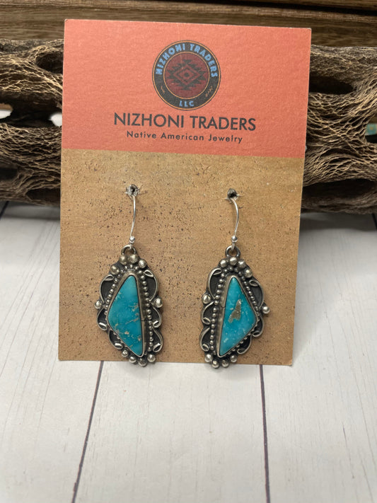 Handcrafted Sterling Silver & Turquoise Dangle Earrings Signed Sheila Becenti