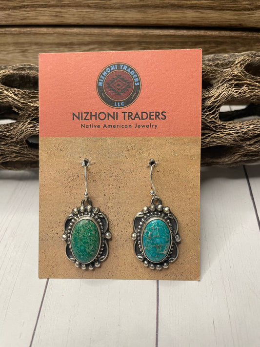 Handcrafted Sterling Silver & Turquoise Dangle Earrings Signed Sheila Becenti
