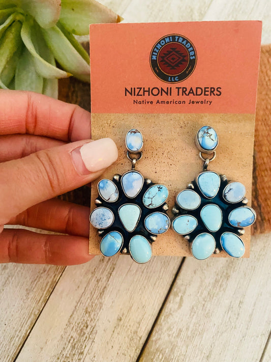 Handcrafted Golden Hills Turquoise & Sterling Silver Cluster Dangle Earrings