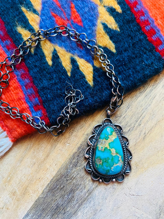 Handcrafted Sterling Silver & Royston Turquoise Necklace Signed