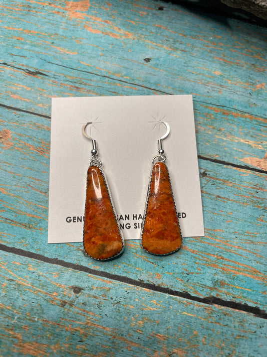 Handcrafted Apple Coral And Sterling Silver Dangle Earrings