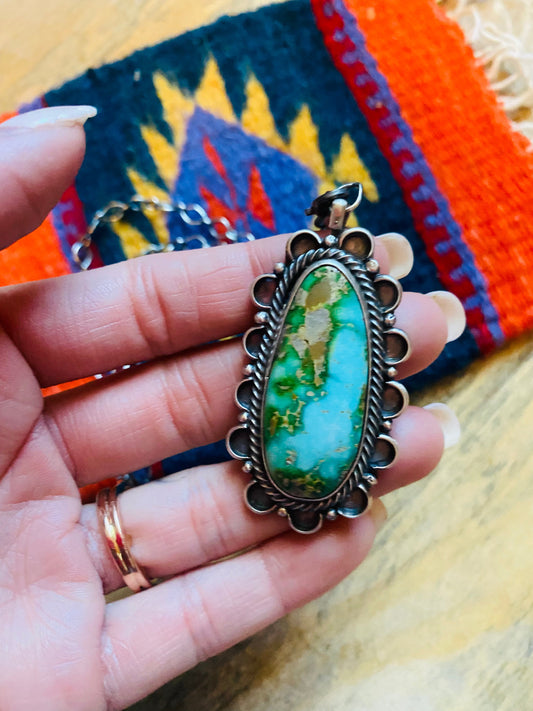 Handcrafted Sterling Silver & Royston Turquoise Necklace Signed