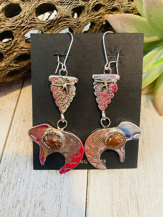 Handcrafted Wild Horse & Sterling Silver Fetish Bear Dangle Earrings
