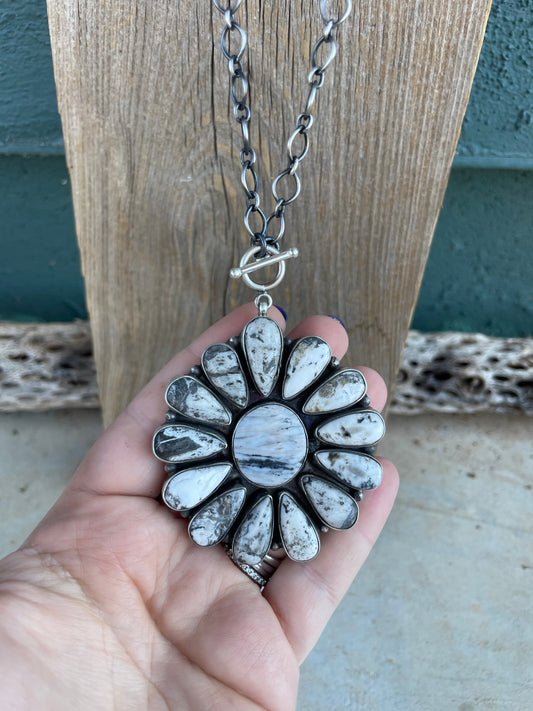 Handcrafted Sterling Silver And White Buffalo Cluster Necklace By Ella Peters