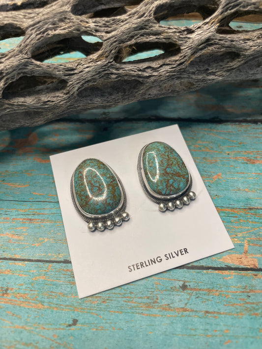 Handcrafted Turquoise And Sterling Silver Post Earrings Signed