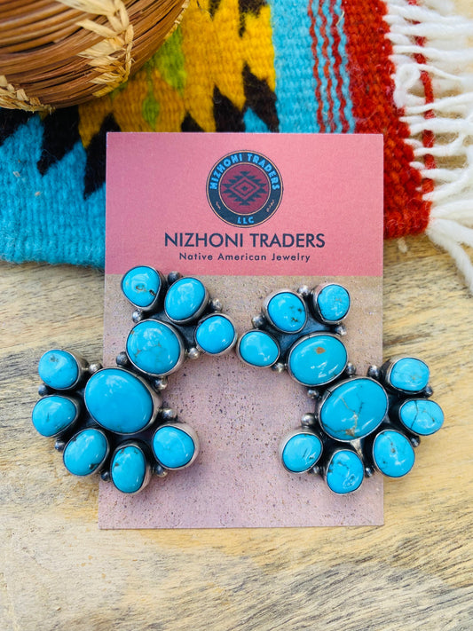 Handcrafted Sterling Silver & Kingman Turquoise Cluster Earrings