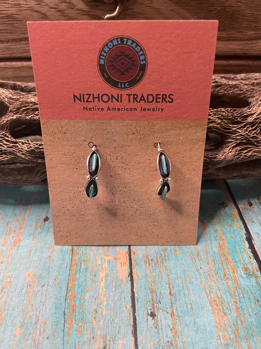 Handcrafted Sterling Silver Needlepoint Turquoise Inch Hoop Earrings