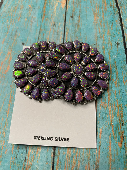 Handcrafted Sterling Silver & Purple Opal Cluster Post Earrings Signed