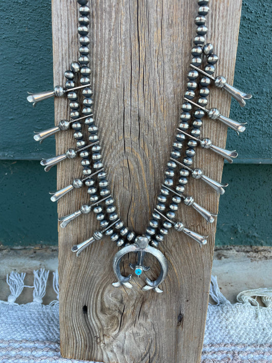 Handcrafted Sterling Silver And Turquoise Squash Blossom Necklace By Joseph Martinez