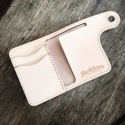 THE GALWAY: Natural Veg Tan Vertical Snap Wallet - Indian Head Buffalo Nickel