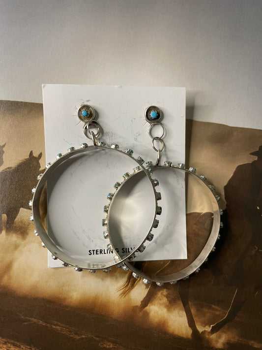 Handcrafted Sterling Silver And Turquoise Hoop Earrings