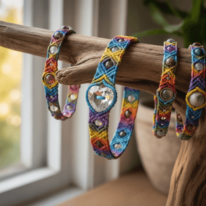 Macrame Tie-Dye Leather Crystal Bracelet