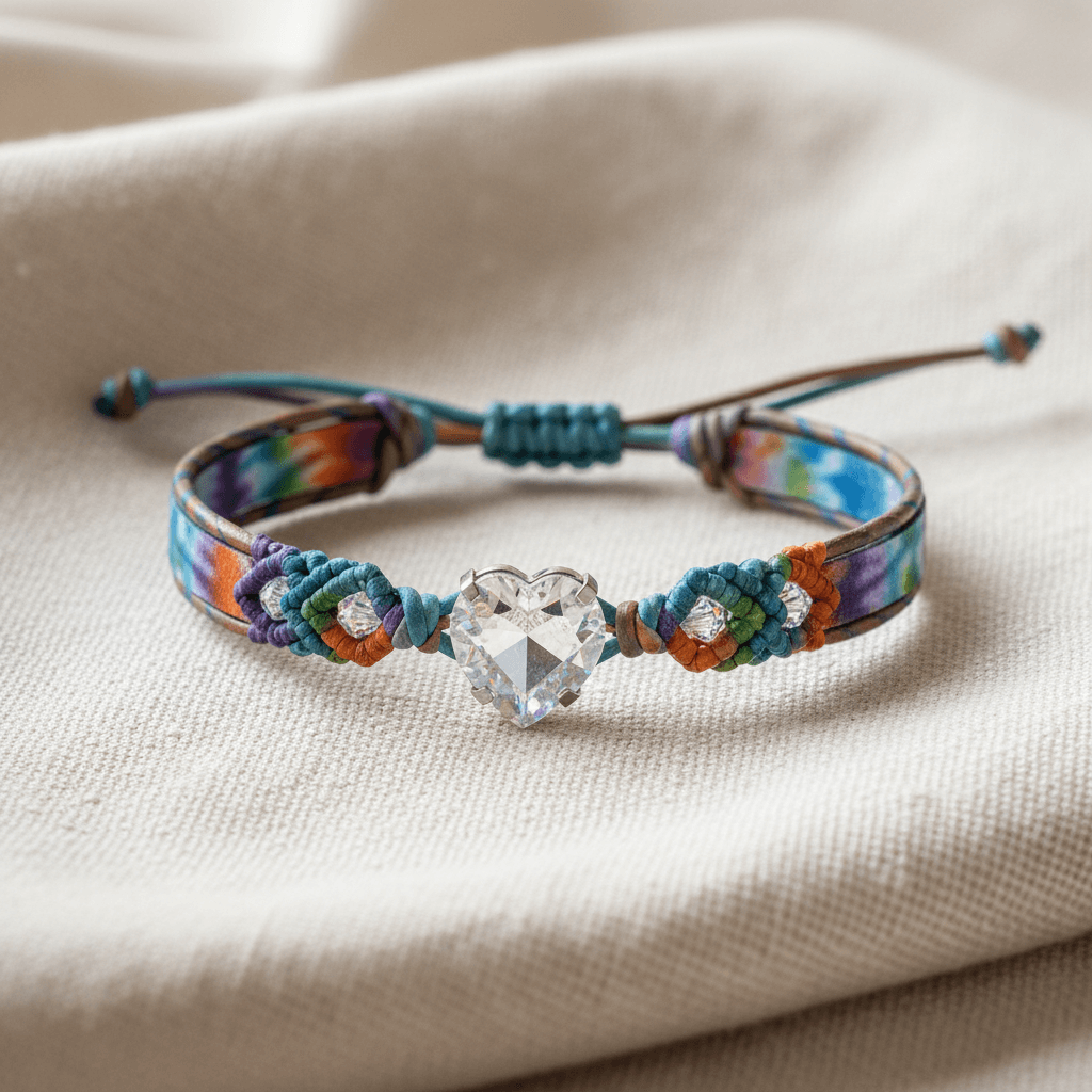 Macrame Tie-Dye Leather Crystal Bracelet