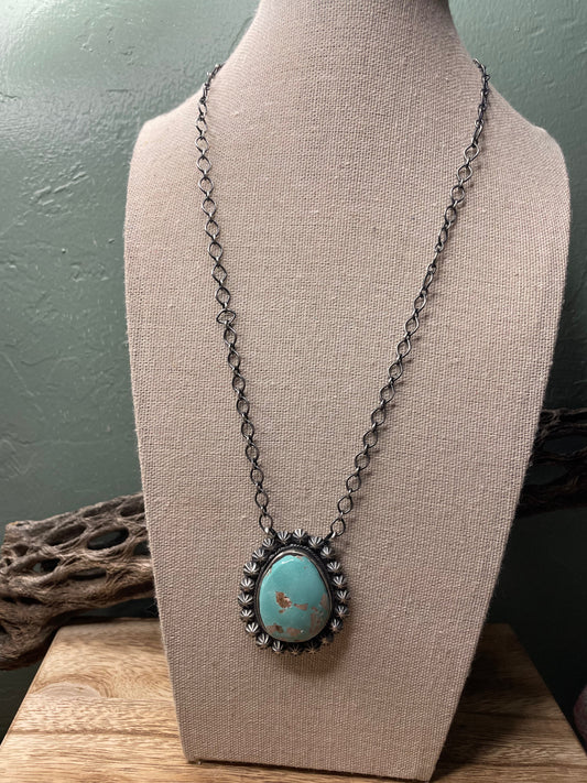 Handcrafted Sterling Silver And Turquoise Necklace Signed