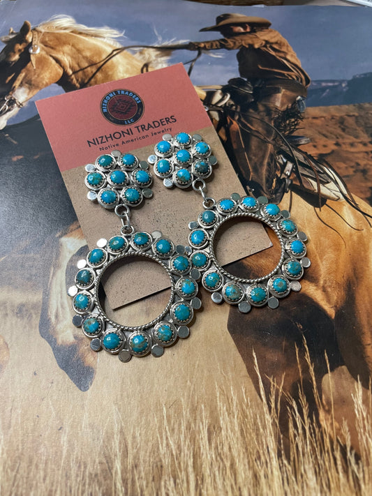 Handcrafted Sterling Silver & Turquoise Dangle Earrings Signed