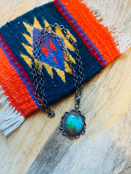 Handcrafted Sterling Silver & Royston Turquoise Necklace Signed