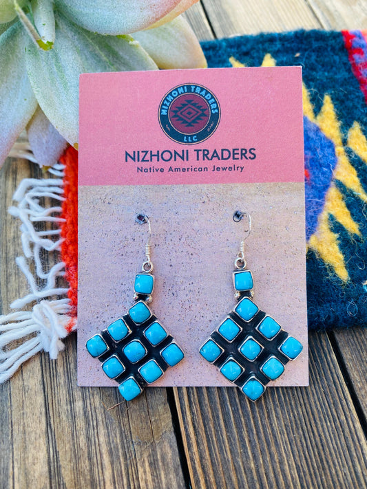 Handcrafted Sleeping Beauty Turquoise & Sterling Silver Cluster Dangle Earrings