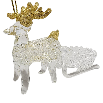 Spunglass Ornament - Gold Reindeer With Sleigh