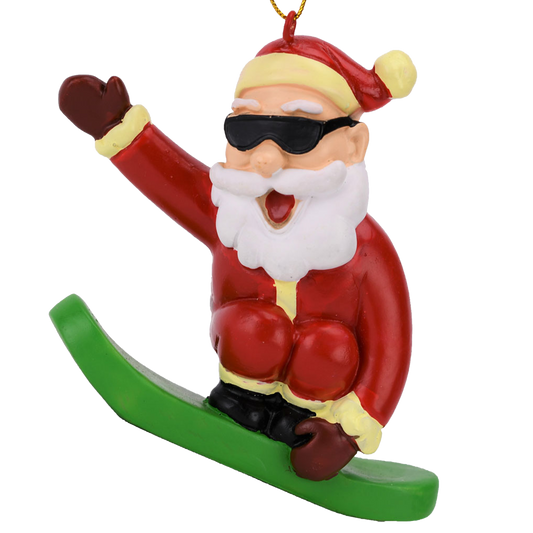 Snowboarding Santa Ornament
