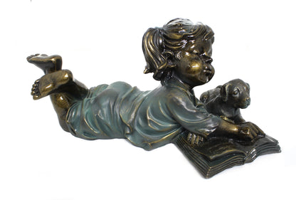 Girl and Pup Reading Figurine