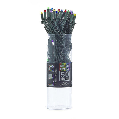 50-Light Multi-Color Frosted LED String Light Set With Green Wire