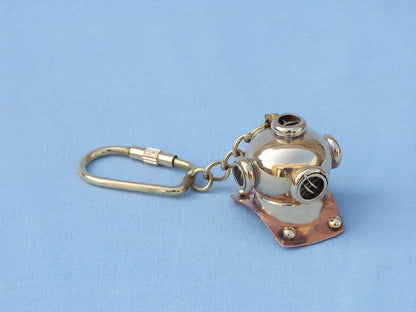 Solid Brass/Copper Diving Helmet Key Chain 5""
