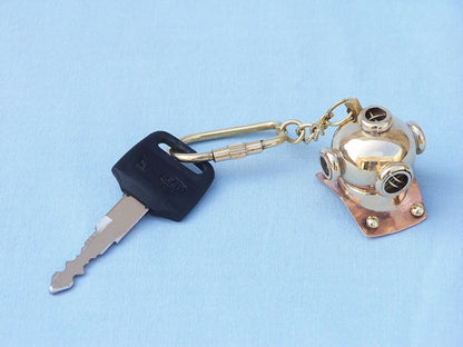 Solid Brass/Copper Diving Helmet Key Chain 5""