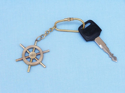 Solid Brass/Copper Ship Wheel Key Chain 5""