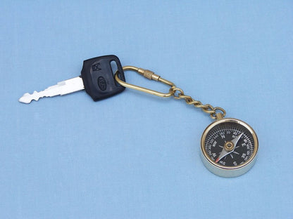 Solid Brass Compass Key Chain 5""