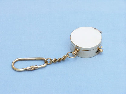 Solid Brass Compass w/Lid Key Chain 5""
