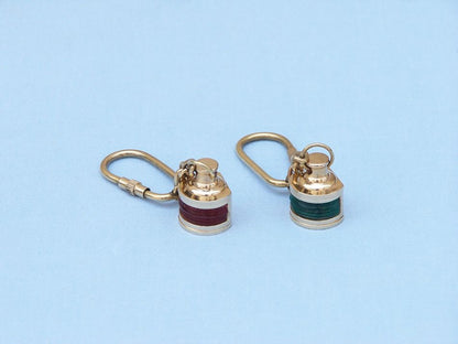 Solid Brass Green Ship Oil Lamp Key Chain 4""