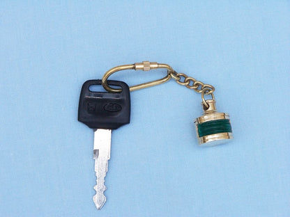 Solid Brass Green Ship Oil Lamp Key Chain 4""